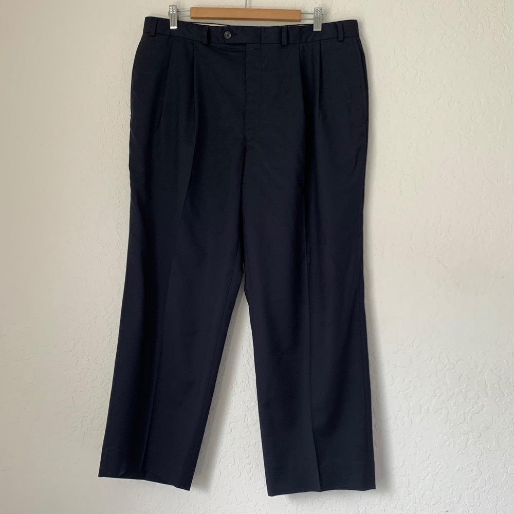 Lauren Ralph Lauren Dress Pants Total Comfort Men 38x28 Navy Blue Pleated Wool